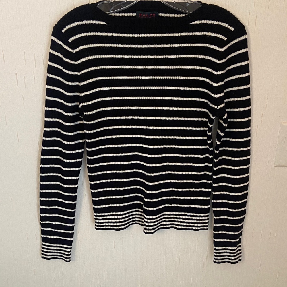 Ralph Lauren Women's Black and White Striped Sweater